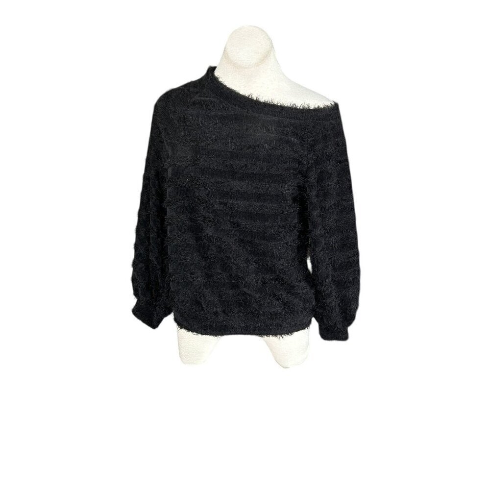 1. State Eyelash Sweater Black Fuzzy Drop Shoulder Size XS